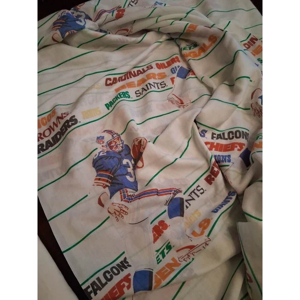 Vintage NFL Football Teams Player The Bibb Company Twin Size Flat Bed Sheet